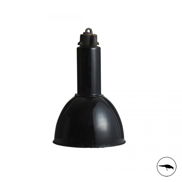black long necked bauhaus reclaimed pendant enamel authentic salvaged industrial statement lighting