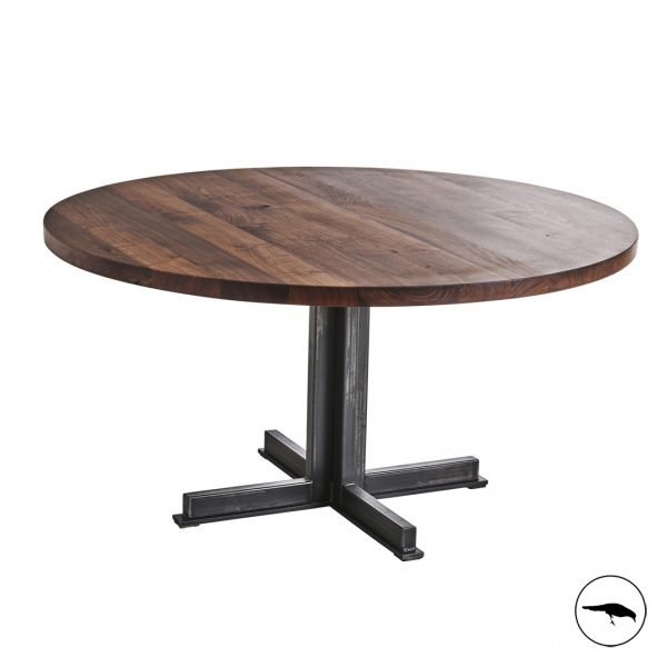 bespoke walnut dining table dark finish steel pedestal base contemporary unique round