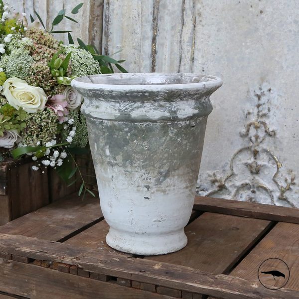 Worn clay pot grey weathered paint look