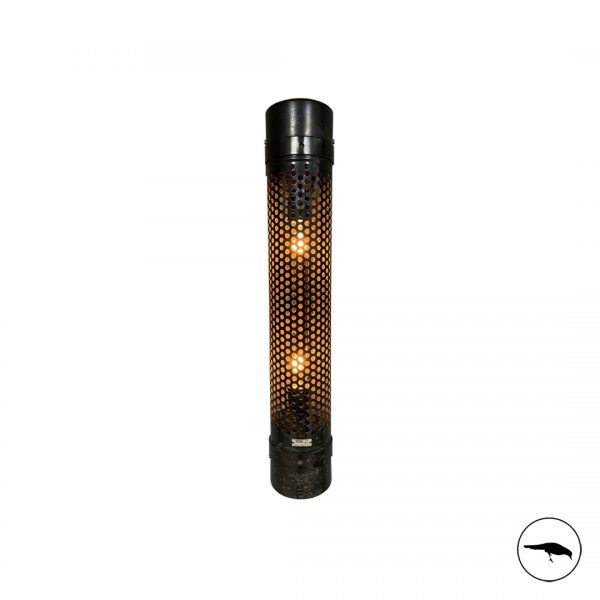 Up-cycled tubular heater lamp black perforated metal wall light ceiling light floor light twin lamps soft glow alluring