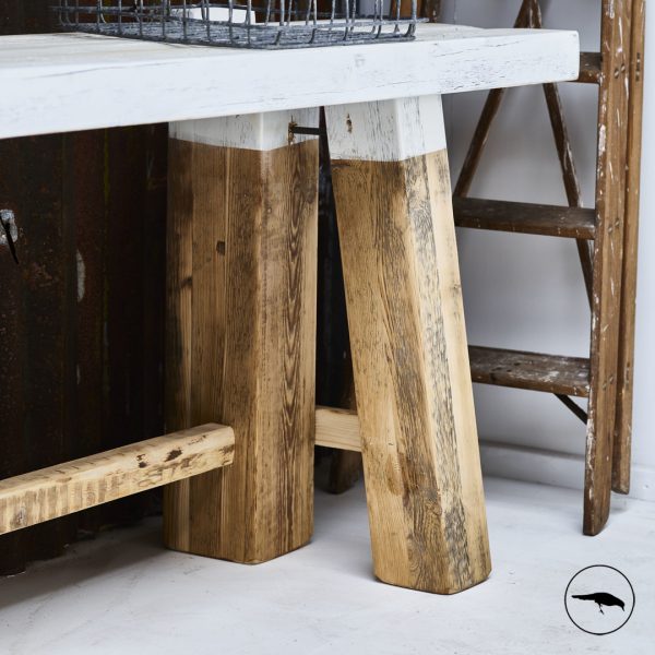rustic painted side table chunky solid oak beams classic workbench style large modern industrial