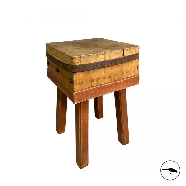 Reclaimed butchers block. Traditional vintage. Mahogany stained legs. Reclaimed side table. Rustic.