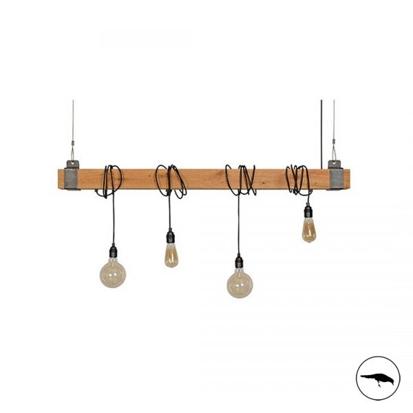 Industrial oak beam light. Statement lighting. Exposed naked lamps. Feature bulbs.